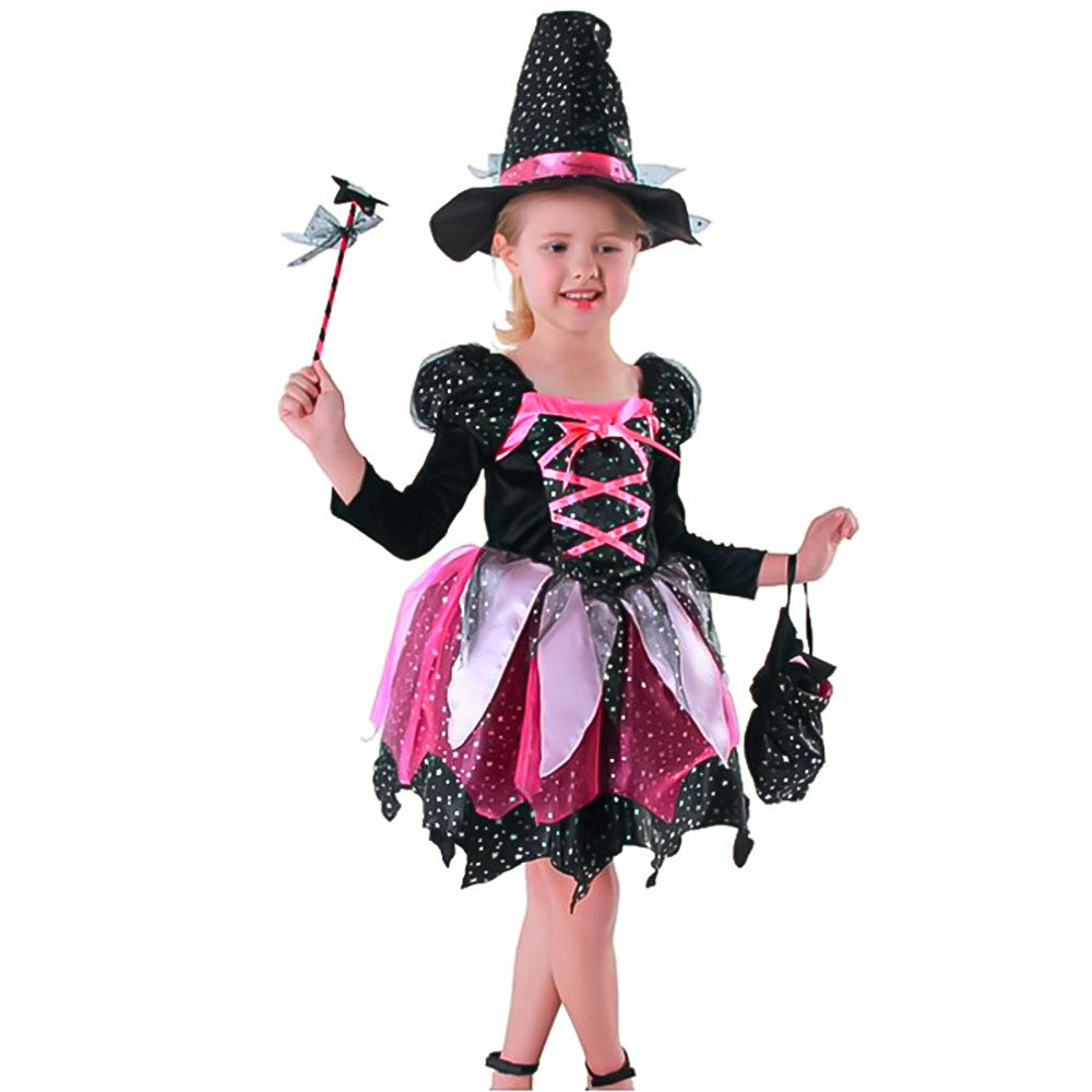 Déguisement de petite sorcière rose et noire