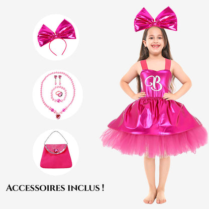 Robe de Poupée rose métallisée