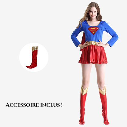 Costume de super-héroïne bleu et rouge femme