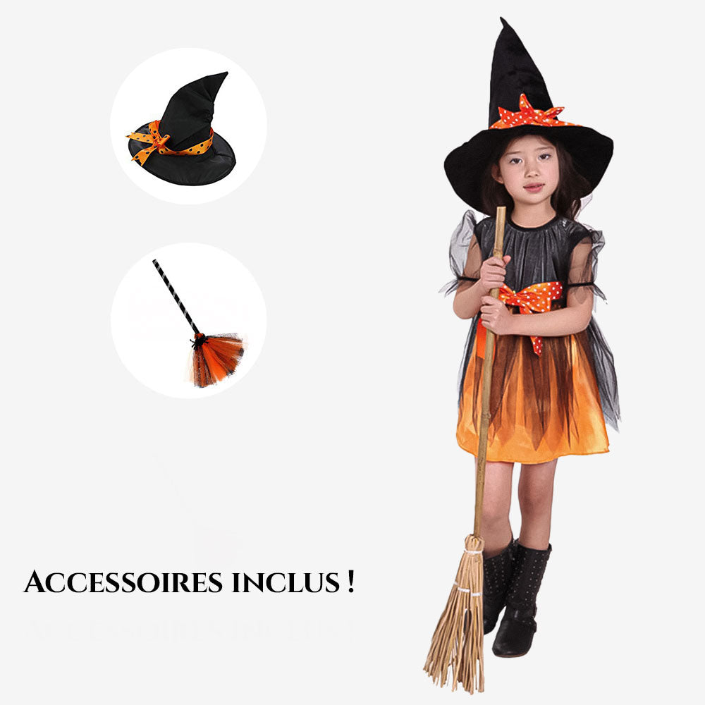 Déguisement sorcière orange avec chapeau