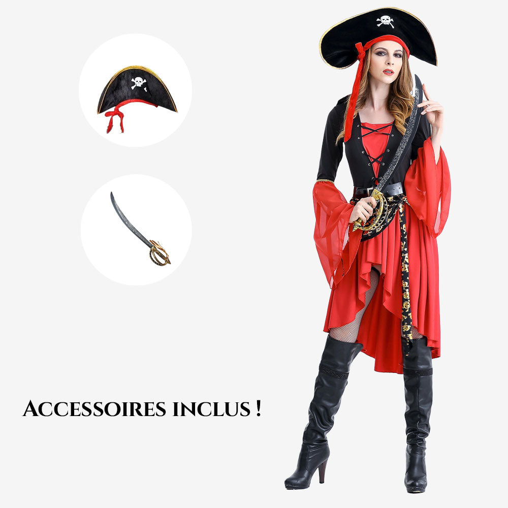Déguisement Pirate Femme Rouge et Noir
