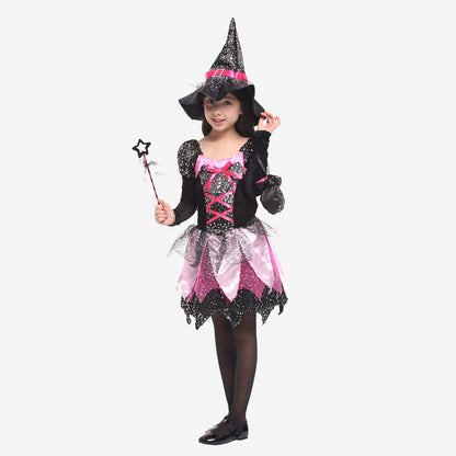 Déguisement de petite sorcière rose et noire
