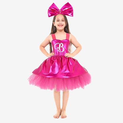 Robe de Poupée rose métallisée