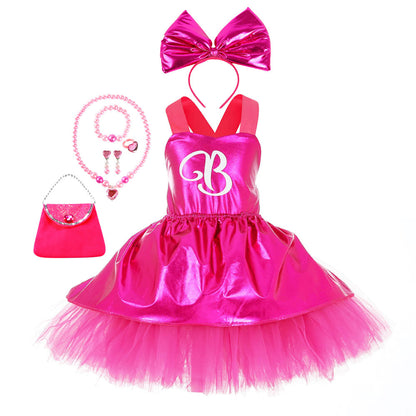 Robe de Poupée rose métallisée