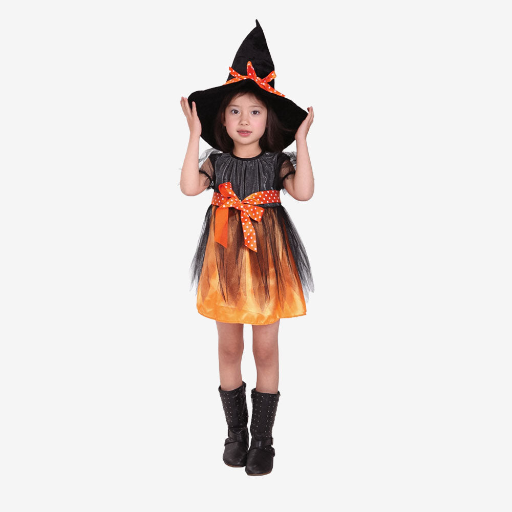 Déguisement sorcière orange avec chapeau