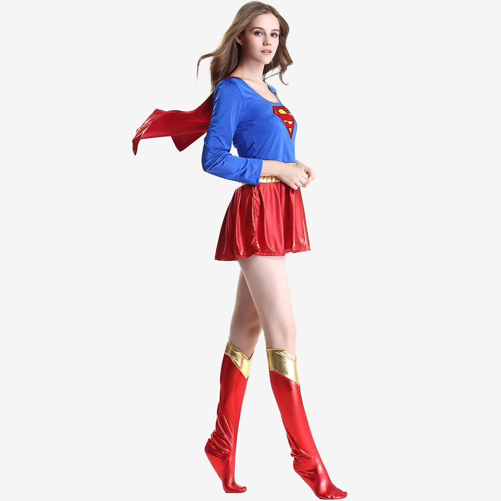 Costume de super-héroïne bleu et rouge femme