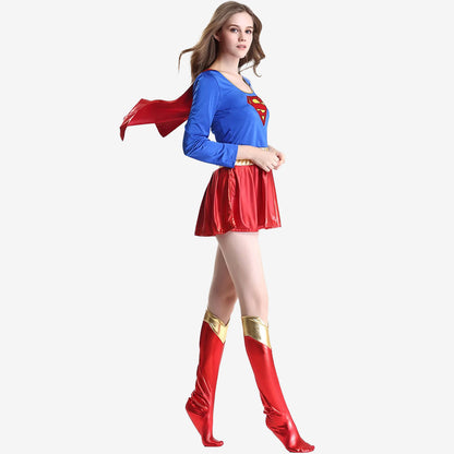 Costume de super-héroïne bleu et rouge femme