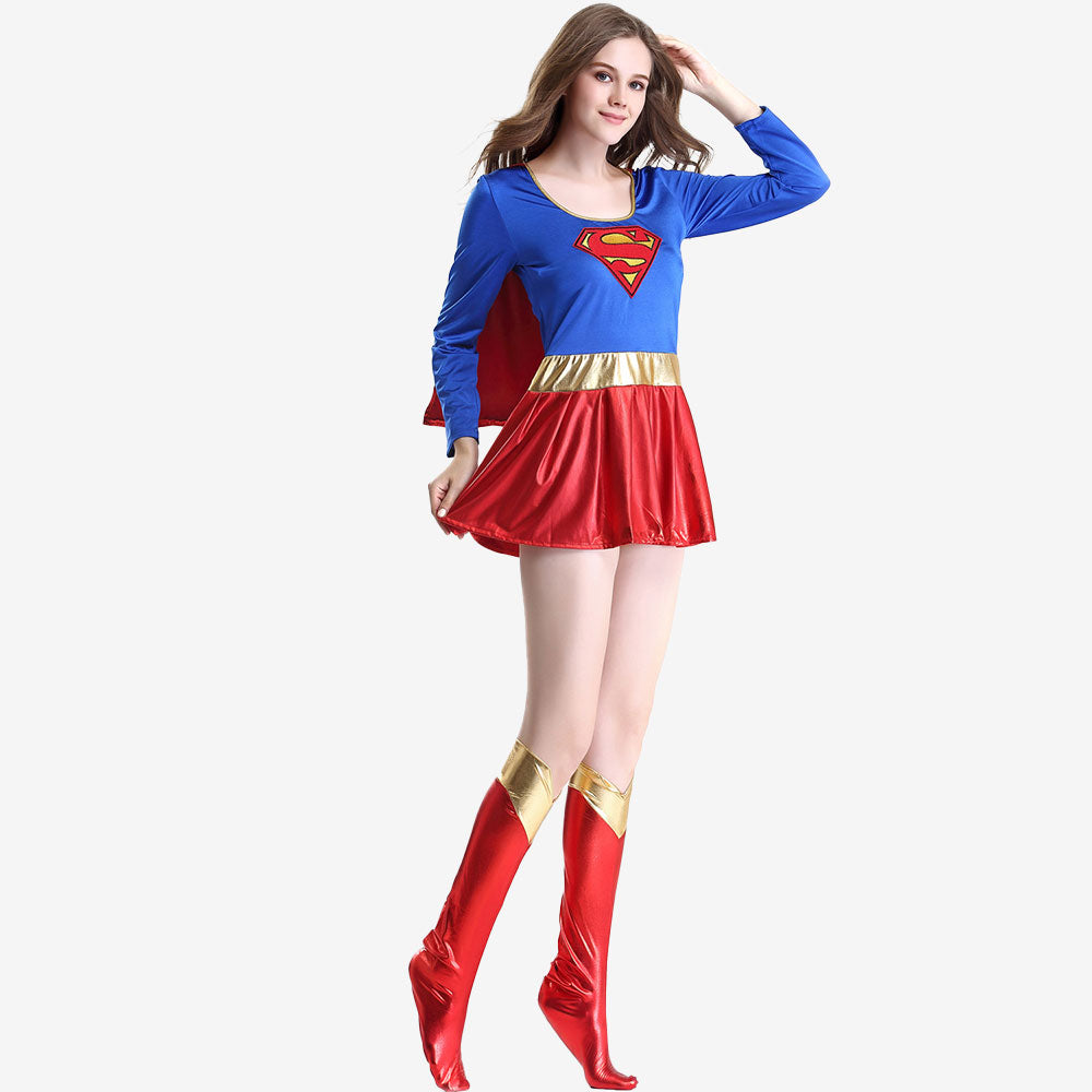 Costume de super-héroïne bleu et rouge femme