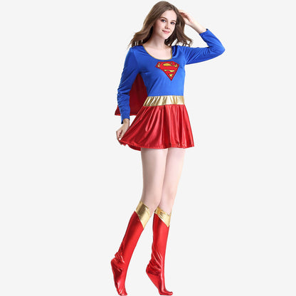 Costume de super-héroïne bleu et rouge femme