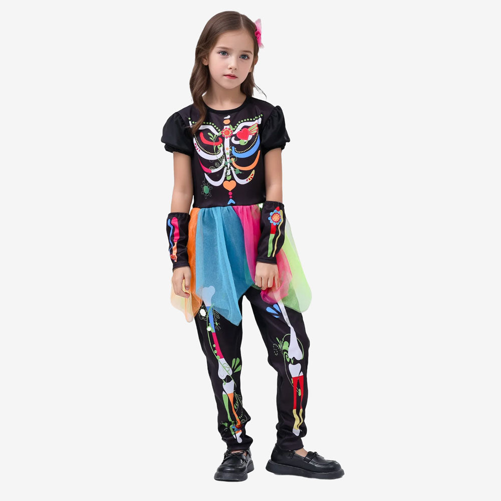 Déguisement squelette multicolore fille