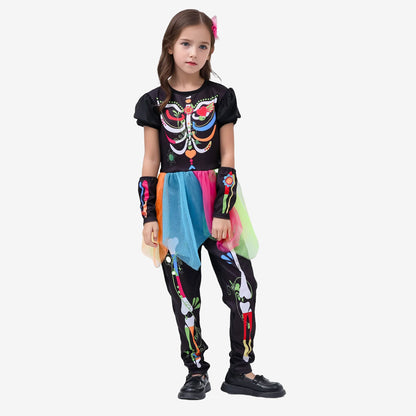Déguisement squelette multicolore fille