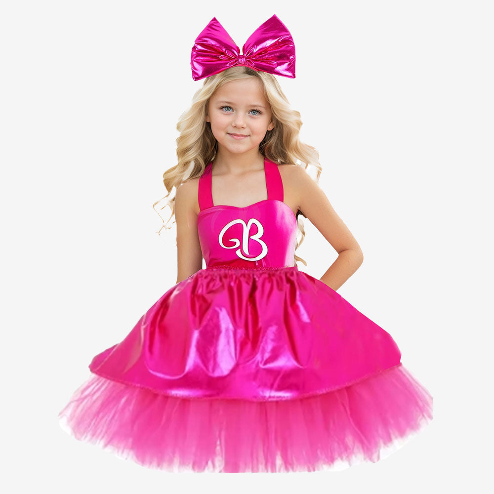 Robe de Poupée rose métallisée