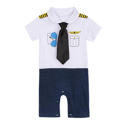 Barboteuse de pilote pour bébés garçons, tenues d'halloween, combinaison Cosplay pour nourrissons, ensembles de vêtements pour tout-petits avec chapeau à cravate, tenues pour nouveau-nés
