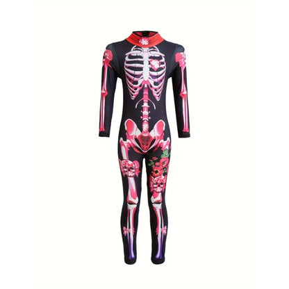 Fête sur le thème de la maison hantée d'Halloween pour filles, manches longues, squelette de dessin animé pour dames avec support imprimé graphique cœur et crânes