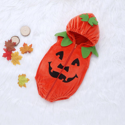 Combinaison à Capuche à Manches sulfpour Bébé Garçon et Fille, Costume d'Halloween, Cosplay, Citrouille, Vêtements Chauds et Doux en Coton