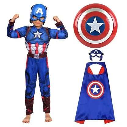 Costume de services.com America Muscle pour enfants, Smile Hero, Combinaison Cosplay, Bouclier, Halloween, Carnaval, ix