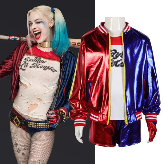 Robe Anime pour adultes, Costume pour femmes, perruque Quinn pour filles, t-shirt, veste Joker, Costume d'halloween,