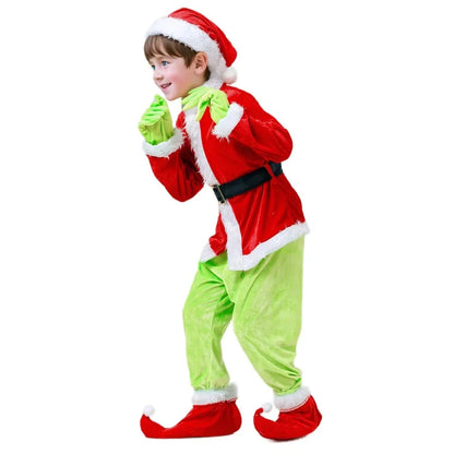 Enfants noël père noël drôle Cosplay Grinches Costume veste pantalon chapeau Costume masque enfants fête Halloween Costume