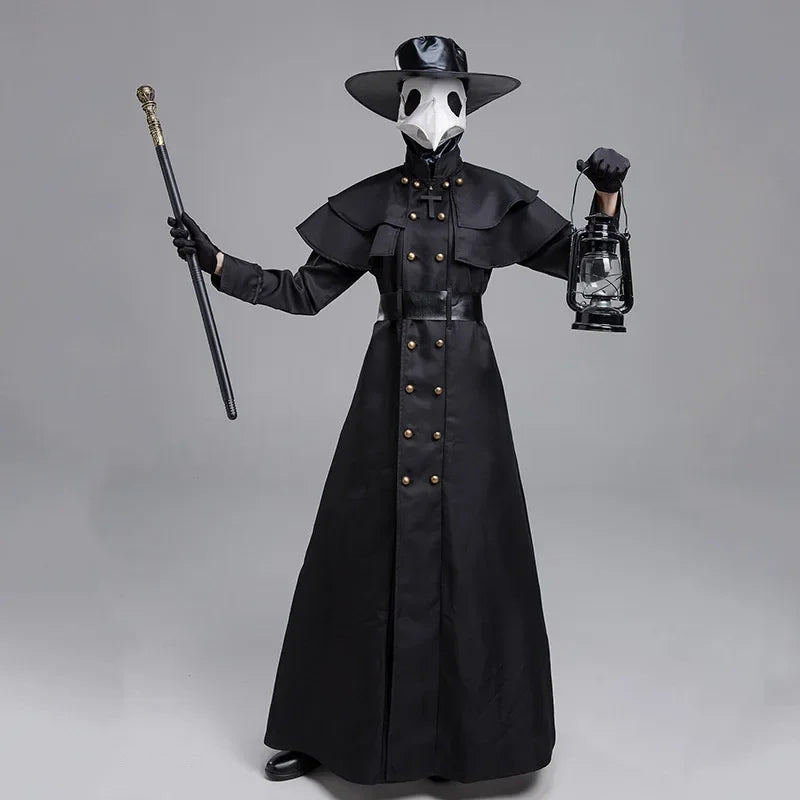 Halloween Middeleeuwse Capuchon Gewaad Plague Doctor Kostuum Masker Hoed voor Mannen Monnik Cosplay Steampunk Priester Horror Tovenaarsmantel Cape 5XL