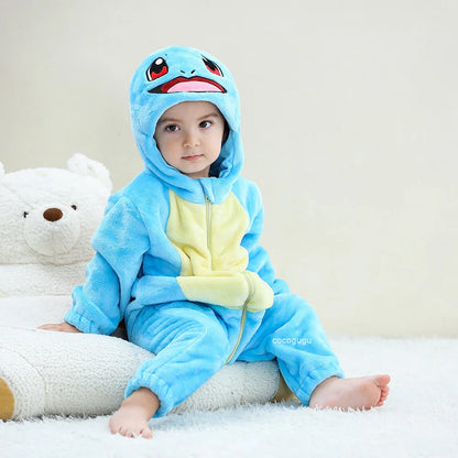 Costume d'écureuil pour garçons et filles de 0 à 3 ans, barboteuse pour bébé, Anime Pokemon Cosplay Kigurumi, pyjama mignon bleu, vêtements d'animaux d'halloween