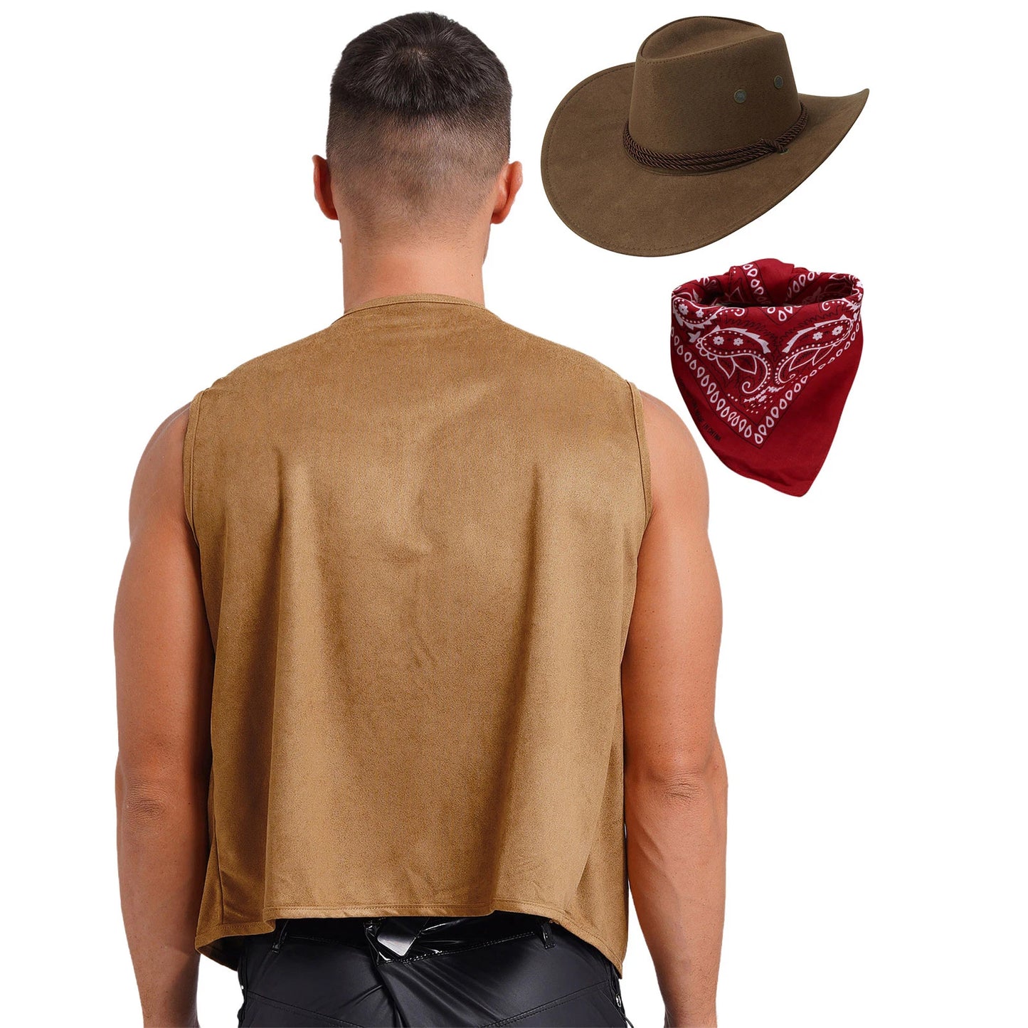 Heupvest Suède jas met franjes Mouwloos vest met kwastjes Klinknagels Voor open Cowboykostuum Carnaval Halloween Heren Vintage
