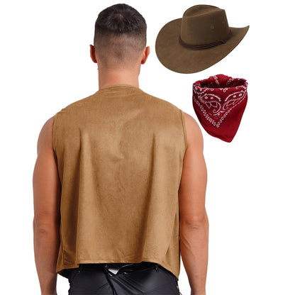 Heupvest Suède jas met franjes Mouwloos vest met kwastjes Klinknagels Voor open Cowboykostuum Carnaval Halloween Heren Vintage