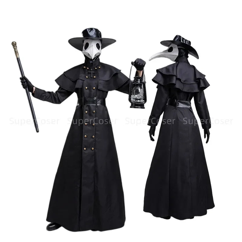 Halloween Middeleeuwse Capuchon Gewaad Plague Doctor Kostuum Masker Hoed voor Mannen Monnik Cosplay Steampunk Priester Horror Tovenaarsmantel Cape 5XL