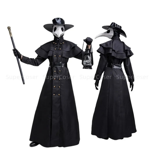 Halloween Middeleeuwse Capuchon Gewaad Plague Doctor Kostuum Masker Hoed voor Mannen Monnik Cosplay Steampunk Priester Horror Tovenaarsmantel Cape 5XL