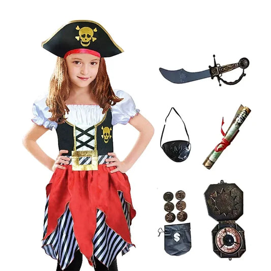 Robe de princesse imprimée avec chapeau, costume de luxe, pièce d'or, épée, jouets, accessoires, cadeau, 3-12 ans