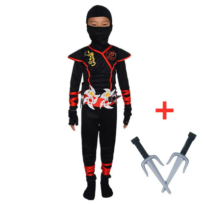 Red Ninja Costume Boy Halloween Japanese Samurai Costume Kid Ninja Jumpsuit with Ninja Foam Accessories Best Children Gift