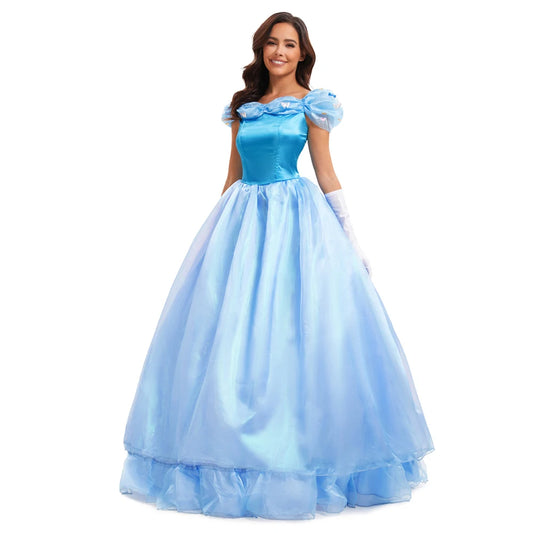 Robe bleue de haute qualité, Costume de spectacle sur scène, Cosplay d'halloween cendrillon, accessoires féeriques de princesse blanche-neige