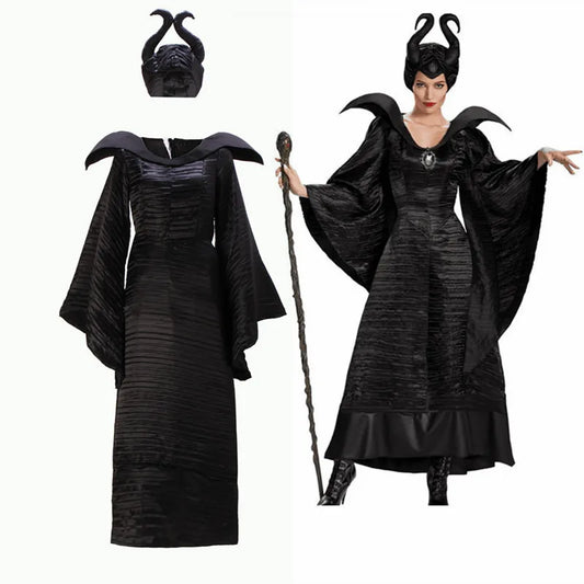 Maleficent Halloween Kostuum Jurk Voor Volwassen Heks Kleding Met Maleficent Horens Hoed Outfit Vrouwen Evil Jurk Demon Queen