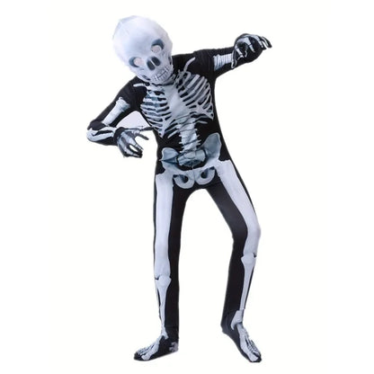 3-12Y Halloween jongens skelet kostuum bedrukt skelet masker jumpsuit met eng masker griezelige duivel rollenspel vakantiefeest