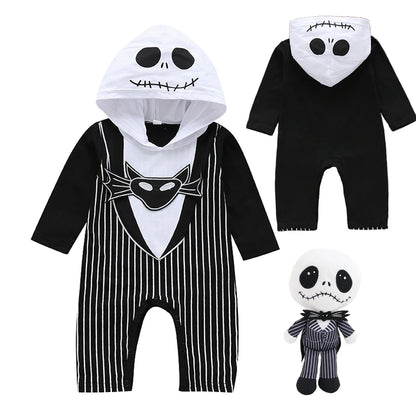 Barboteuse d'Halloween Jack Cospaly pour bébé garçon, sweats à capuche en coton à manches longues, combinaison cauchemar avant Noël, 0-24 mois