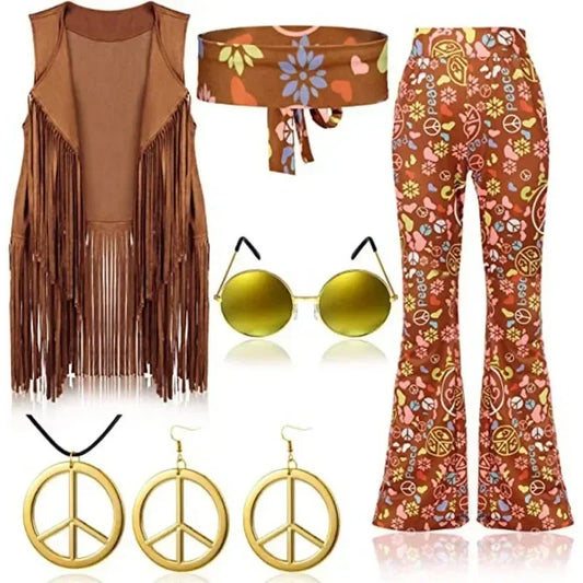 Hippie Disco 60s 70s Cosplay Kostuum Vrouwen Vrede Liefde Meisjes Hip Indiase Kwasten Hippie Vest Vest Halloween Carnaval Party