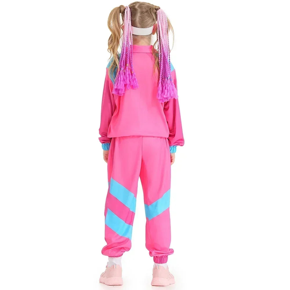 Jongens en meisjes jaren '80 trainingspak hiphop kostuum top broek sets outfit retro discodans sportkleding blauw roze honkbaluniform