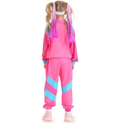 Jongens en meisjes jaren '80 trainingspak hiphop kostuum top broek sets outfit retro discodans sportkleding blauw roze honkbaluniform