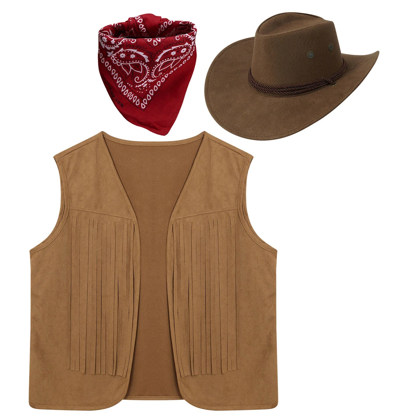 Heupvest Suède jas met franjes Mouwloos vest met kwastjes Klinknagels Voor open Cowboykostuum Carnaval Halloween Heren Vintage