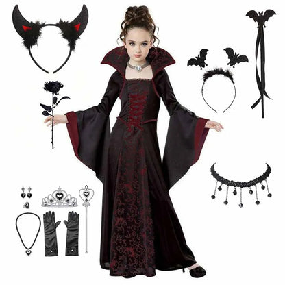 Halloween kostuum voor kinderen Halloween Fantasy Vampire kostuum meisjes lange Tutu jurk kinderen carnaval outfit gotische veren kleding