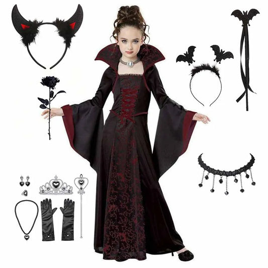 Halloween kostuum voor kinderen Halloween Fantasy Vampire kostuum meisjes lange Tutu jurk kinderen carnaval outfit gotische veren kleding