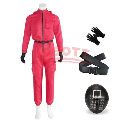 Ensemble de costumes de combinaison rose de jeu TV (gants + bretelles)-ensemble de cosplay respirant, vêtements de fête pour jeu de rôle pour garçons et filles