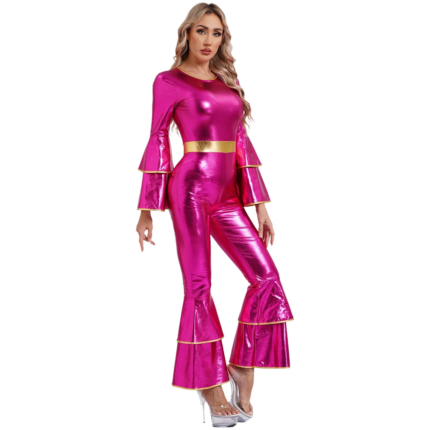 Costumes Chang pour femmes, combinaison de danse rétro métallique brillante, fête à thème Hiphelicopter, Halloween Cosplay, robe de paupières, sexy, années 70 et 80