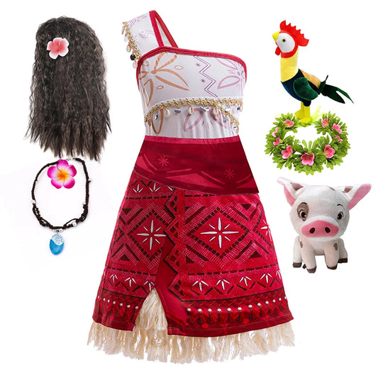 Meisjes Nieuwe Film Moana 2-jurk Halloween Party Avontuur Kostuum Meisje Prinses Fancy Kleding Kinderen Vaiana Huisdier Varken Outfit