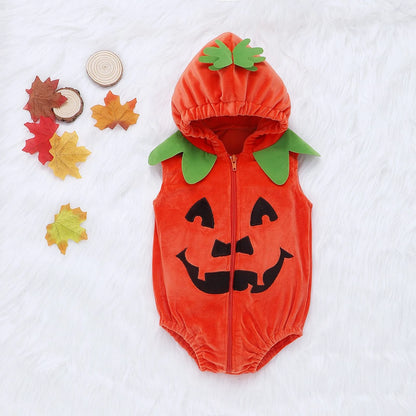 Combinaison à Capuche à Manches sulfpour Bébé Garçon et Fille, Costume d'Halloween, Cosplay, Citrouille, Vêtements Chauds et Doux en Coton