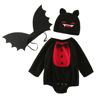 Umorden-Costume de chauve-souris pour bébés garçons et filles, barboteuse de batterie, costume d'Halloween, chapeau d'ailes, olympiques SAFVampire souriants, ensemble de 3 pièces