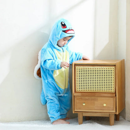Costume d'écureuil pour garçons et filles de 0 à 3 ans, barboteuse pour bébé, Anime Pokemon Cosplay Kigurumi, pyjama mignon bleu, vêtements d'animaux d'halloween