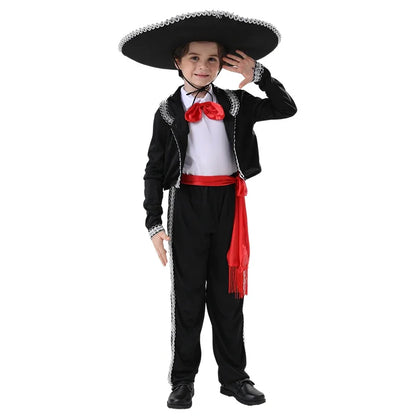 Traditioneel Mariachi-kostuum voor jongens Mexicaanse danscosplaykostuums met hoeden voor carnavalsthemafeest