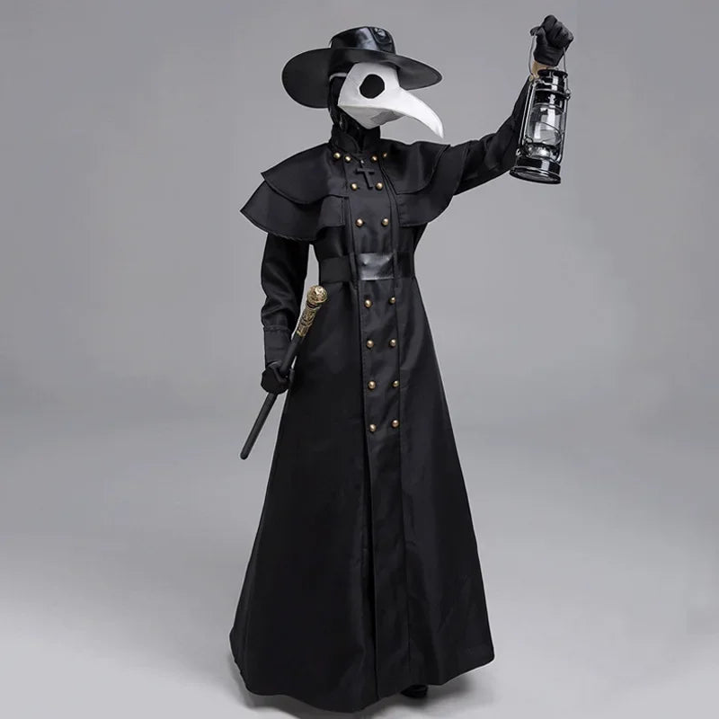 Halloween Middeleeuwse Capuchon Gewaad Plague Doctor Kostuum Masker Hoed voor Mannen Monnik Cosplay Steampunk Priester Horror Tovenaarsmantel Cape 5XL