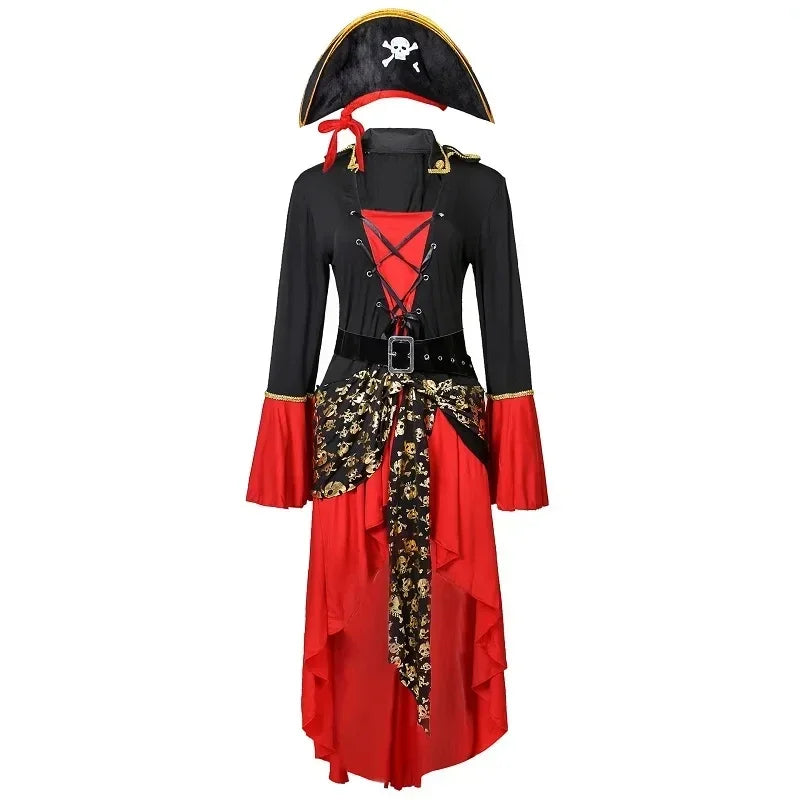 Female Caribbean Pirates Captain Cosplay Costume Halloween Suit Gothic Jack Woman Fancy Dress Role Playing Cosplay Suit Fancy