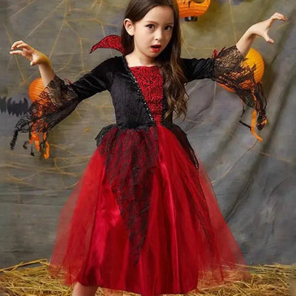 Robe d'halloween de Vampire pour filles, Costume gothique de mariée fantôme pour enfants, tenue de carnaval Vampiran, vêtements noirs et rouges, 2025